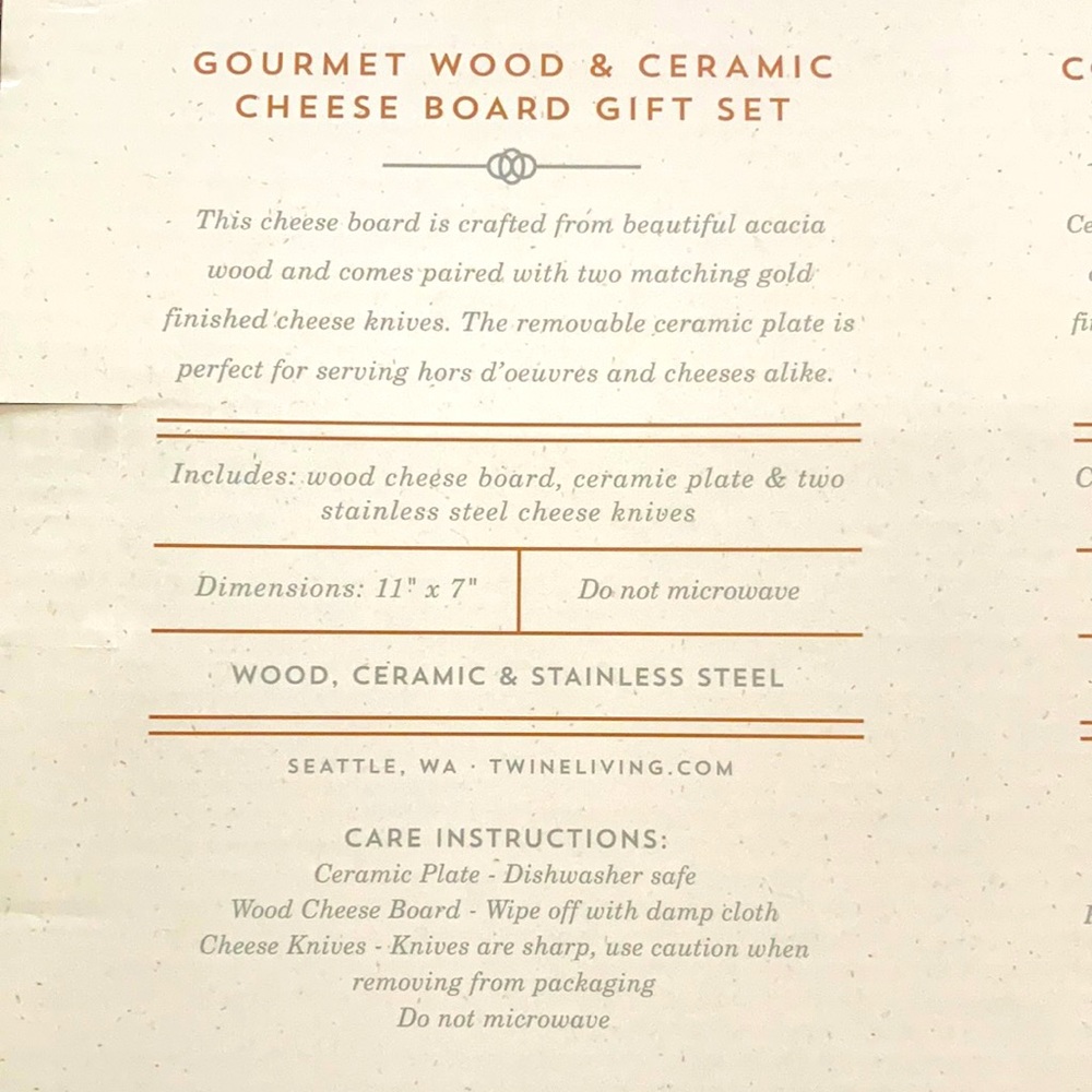 Wood & Ceramic Cheese Board Set Never Used - Picture 2 of 7